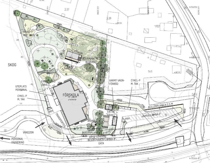 Översikt placering av Lillskogens förskola hämtad från bygglovsritning.