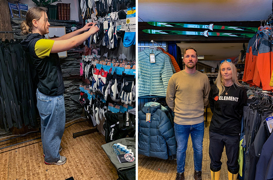 Några personer som står i en sportbutik.